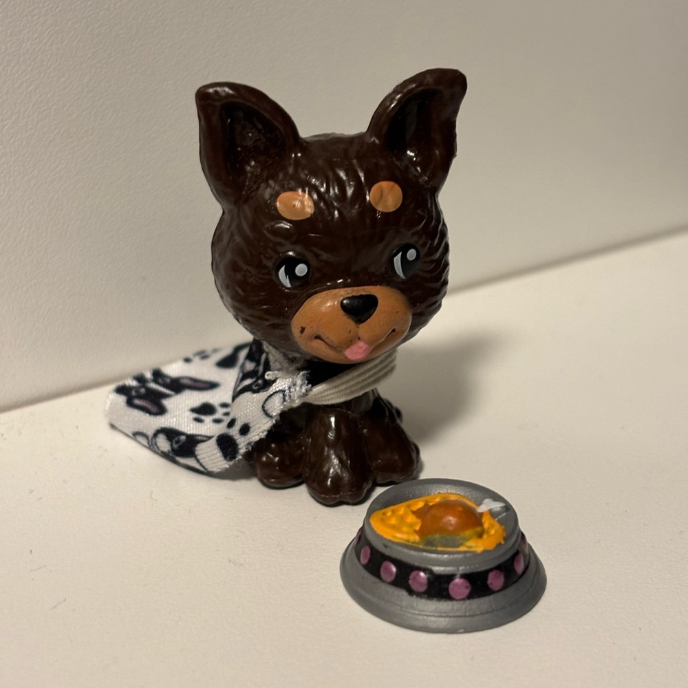 Barbie Doggy Daycare Brown Puppy Dog Figure w/ Cape And Food Dish